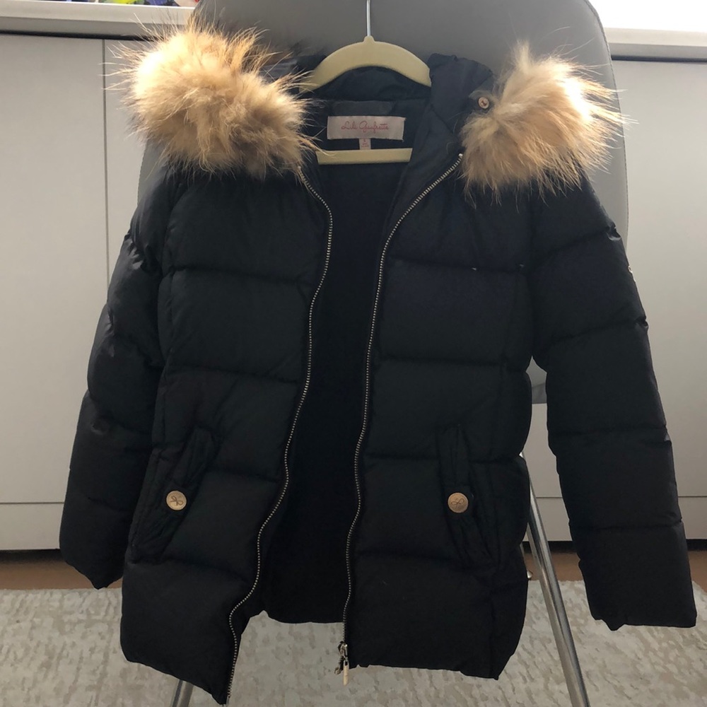 Girls black real fur puffer lilo gaufrette
